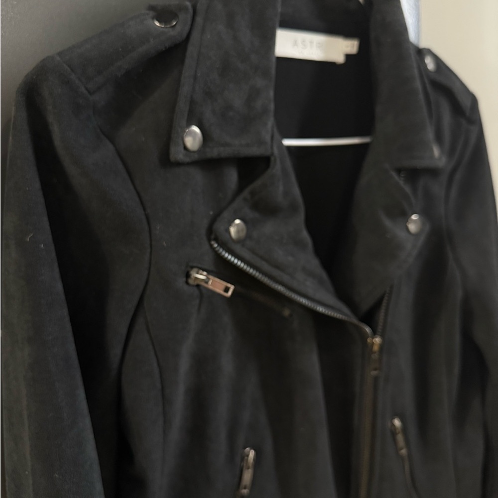 Astr the Label Women’s Moto Jacket Black Faux Suede Small Biker Jacket - Picture 4 of 12
